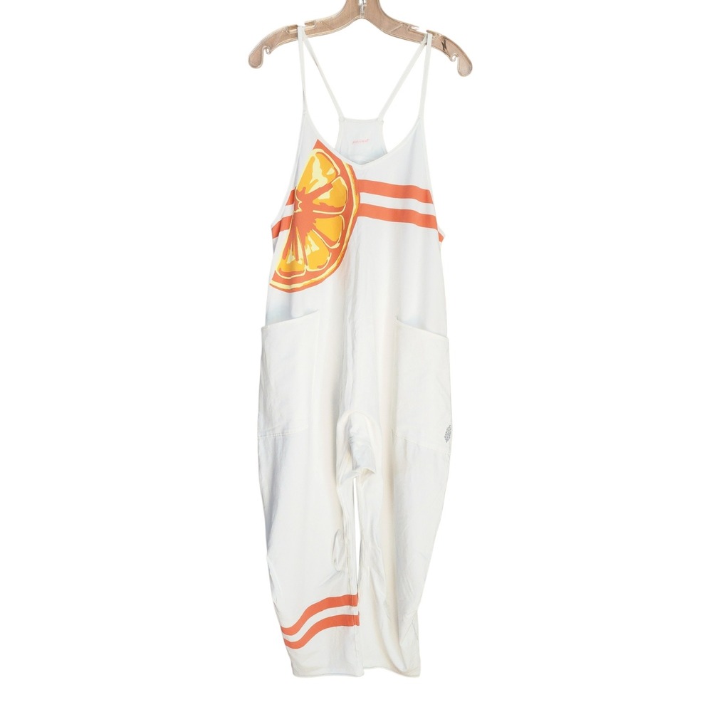 Free People Movement Hot Shot Citrus Jumpsuit White Orange Fruit Harem NWT XS - Picture 5 of 9